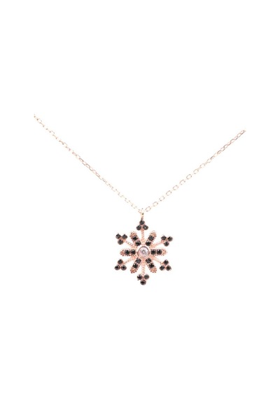 925 Ayar Gümüş Çiçekli Kar Tanesi Kolye, Siyah Taş 248072249