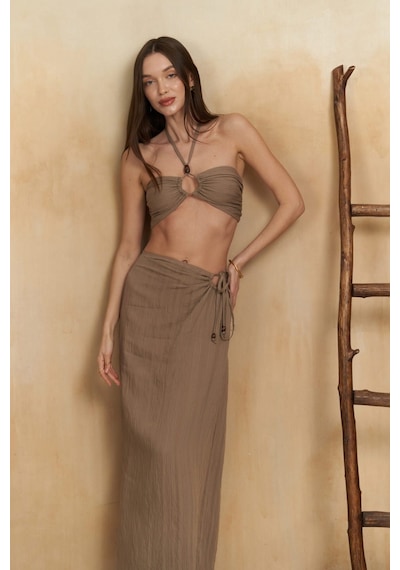 Mai Collection Mai Studios Co. Lovina Çizgili Vizon Crop Etek Takım Vizon