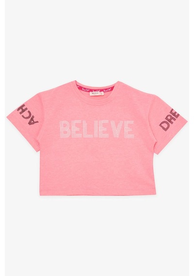 Breeze Kız Çocuk Kapri Taytlı Crop Takım Yazı Baskılı 8-12 Yaş, Neon Pembe Pembe