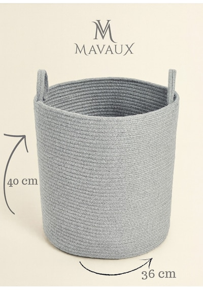 Mavaux El İşçiliği Dokulu Büyük Boy Sepet 40 X 36 Cm Dekoratif Ev Düzeni, Oyuncak Ve Çamaşır Organizer Gri