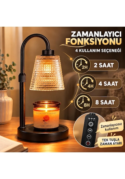 Valkyrie Ayarlanabilir Mum Isıtma Lambası Zaman Ayarlı 4 Kademeli Işık Cam Başlıklı 2 Ampullü Siyah