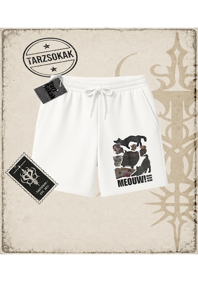 Tarzsokak Gotik & Grunge Streetwear Meouw Meouw Meouw Unisex Şort Beyaz