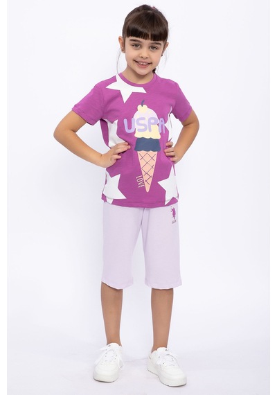 U.S. Polo Assn. Icecream Love Menekşe Kız Çocuk Kapri Takım Mor