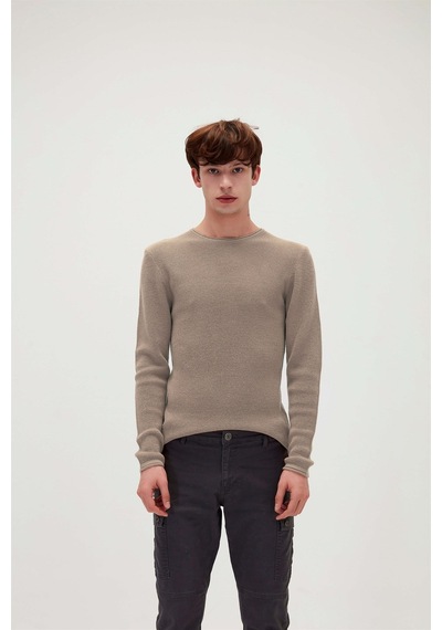 Bad Bear Dapple Knit Vizon Kahverengi Bisiklet Yaka Erkek Triko Kazak-soluk Kahve Kahverengi
