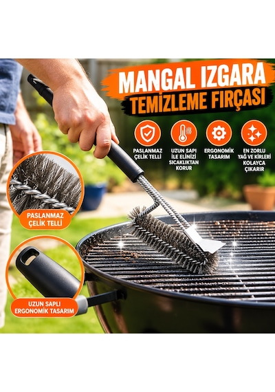 Mangal Izgara Temizleme Fırçası Paslanmaz Çelik Telli, Uzun Saplı Grill Temizlik Aparatı Mangal Temizlik Fır 69433523