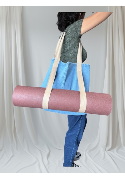 Spor Ve Casual Kullanım İçin Denim Yoga Matı Bölmeli Çanta / El Yapımı & Dayanıklı Mavİ