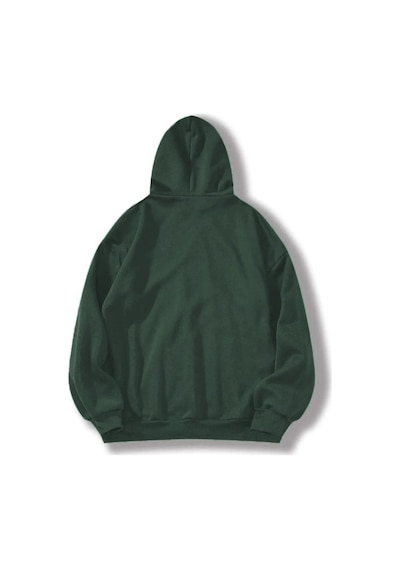 Erkek 3 İplik Pamuklu Kapüşonlu Kanguru Cepli Sweatshirt Hoodie - Koyu Yeşil