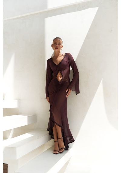 Mai Collection Mai Studios Co. Alyona Dantel Detay Bordo Elbise Bordo