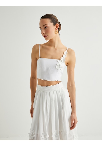 Koton Çiçek Detaylı Crop Büstiyer Beyaz 4sak30149ew Beyaz