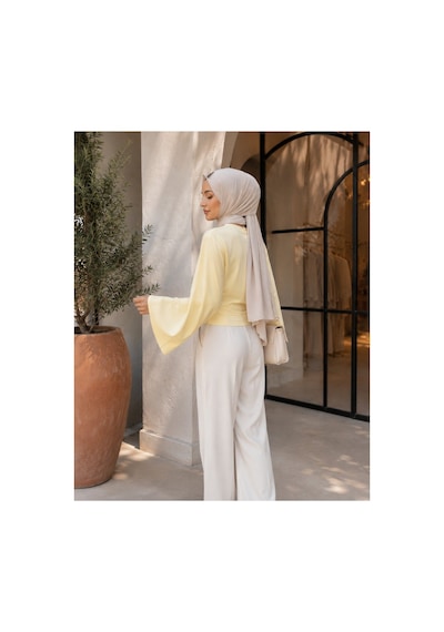 Unika Boutique Kadın Geniş Kol Belden Oturtmalı Bluz Sarı