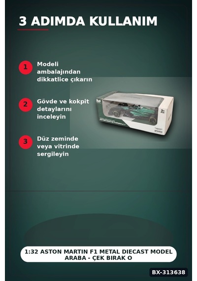 1:32 Aston Martin F1 Metal Diecast Model Araba - Çek Bırak Oyuncak, Koleksiyon Bx-313638