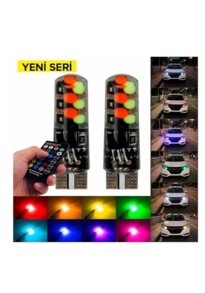 Kumandalı Çakarlı T10 Park Ampulü 2 Adet 18 Led Rgb Park