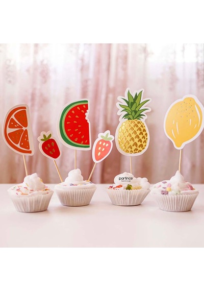 Meyve Temalı Cupcake Kürdan Süsü 6'lı Pasta Üstü Meyve Figürlü Kürdan Yaz Partisi Doğum Günü Süsü Tropikal Parti Dekoru
