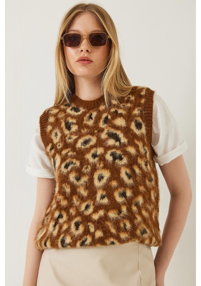 Shade Kadın Şardonlu Leopar Desenli Süveter 20246281 - Kahverengi-camel Çok Renkli