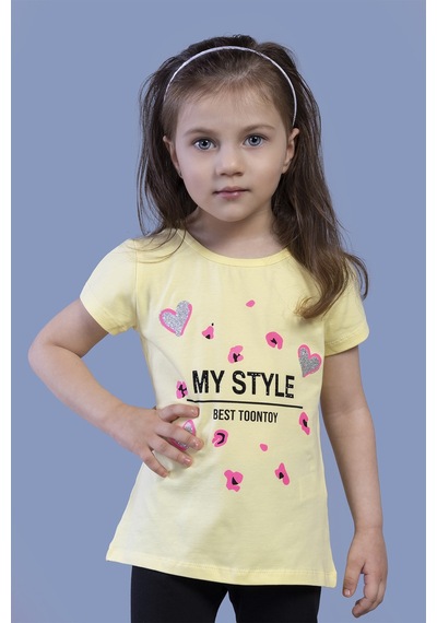 Toontoy Kids Toontoy Kız Çocuk Kalp Baskılı Tişört Sarı