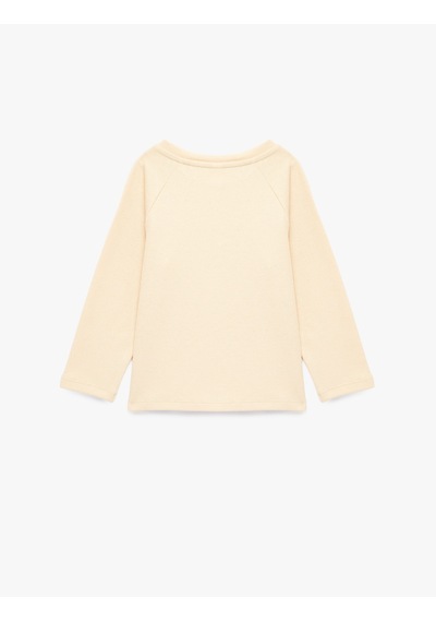Koton Düğmeli Uzun Kollu Bisiklet Yaka Pamuklu Sweatshirt Bej 7wmb10016tk Ekru