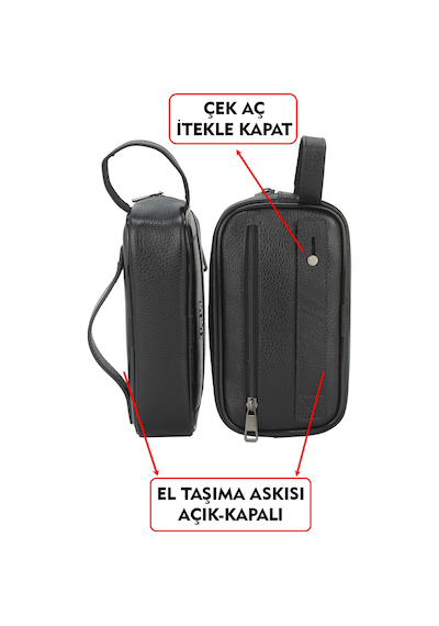 Dada Hakiki Deri Piremium Siyah Renk Erkek El Çantası 250 Gr Erkek El Portföyü Erkek Bakım Çantası Clutch