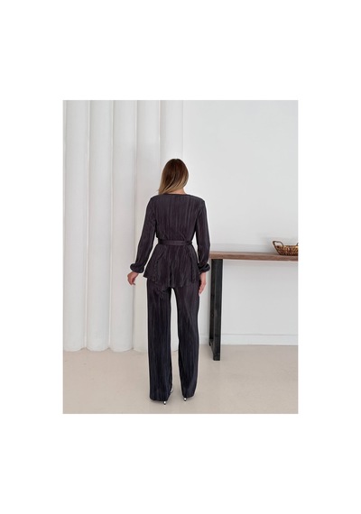 Unika Boutique Antrasit Krovave Pliseli Takım Gümüş