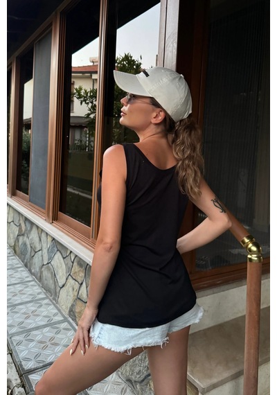 Bb Butik Basic Tiril Tiril Lüx Kalite Penye Viskon Bluz Atlet Lx2811 Siyah