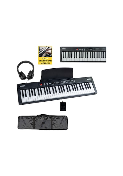 Midex PS-4000BK-PAK Taşınabilir Piyano Tuş Hassasiyetli 61 Tuşlu Bluetooth USB MP3 Midi (Kulaklık Stand Çanta Sustain)