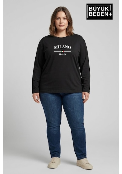Süperlife Kadın Büyük Beden Milano İtalia Baskılı 2 İplik Bisiklet Yaka Tişört Spr26btsk942-9 Siyah Süperlife Kadın Büyük Beden Milano İtalia Baskılı 2 İplik Bisiklet Yaka Tişört Spr26btsk942-9 Siyah