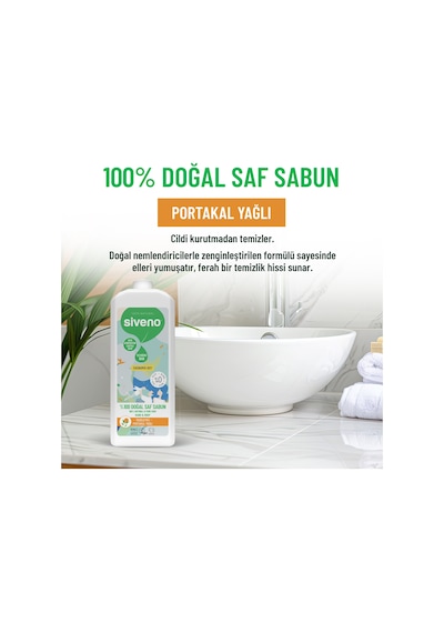 Siveno %100 Doğal Sıvı Kastil Sabun Portakal Yağlı Tazeleyici Nemlendirici Bitkisel Vegan 1 L