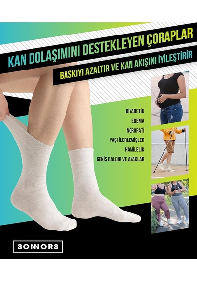 Xmlbayiciniz 4 Çift Diyabetik Çoraplar - Organik Pamuk Çorap Erkek Kadın Çorabı - Dikişsiz Nefes Alabilir Rahat Lastik & Vücu Genel