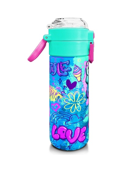 Coral High Kids Lavanta Su Yeşili Grafiti Desenli Pipetli Ve Direkt İçim Çelik Termos 500 Ml 31971 Lacivert Gül