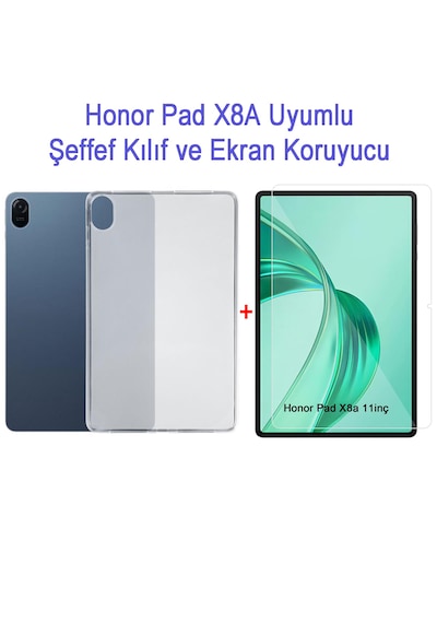 Honor Pad X8a 11.0 Inch 2024 Uyumlu Şeffaf Kılıf Ve Ekran Koruyucu Set Arka Kapak