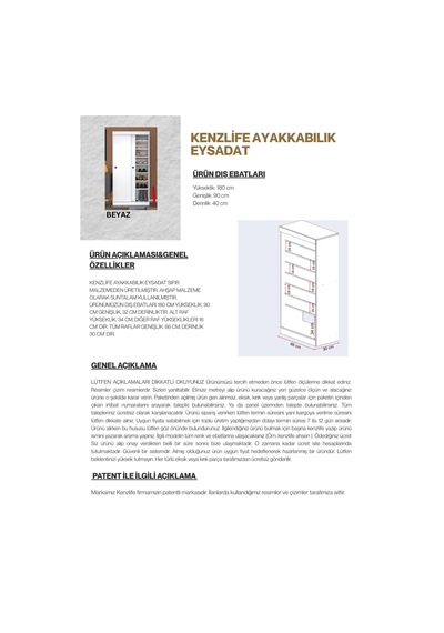 Kenzlife Ayakkabılık Eysadat Mat Beyaz 180 090 40 Suntalam 32 Çift Ayakkabı Kapasitesi