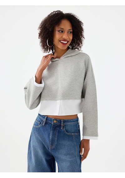 Crop Kadın Sweatshirt Gri