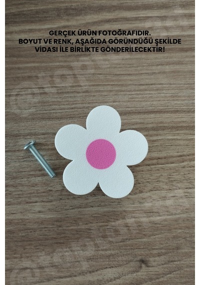 8 Adet - Pembe Papatya Dolap Kulpu - Çocuk Odası Kulp, Papatya Kulp - 5 Cm - Kulp Vidası Dahildir Sarı