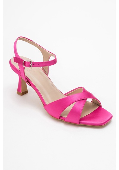 Luvishoes Luvi Shoes Melin Fuşya Saten Çapraz Bantlı Kadın Topuklu Ayakkabı Fuşya Saten