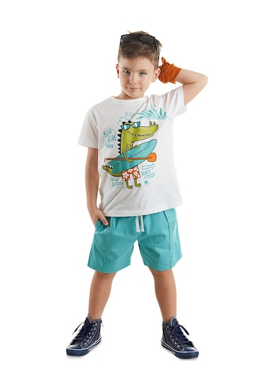 Denokids Timsah Erkek Çocuk T-shirt Gabardin Şort Takım Çok Renkli