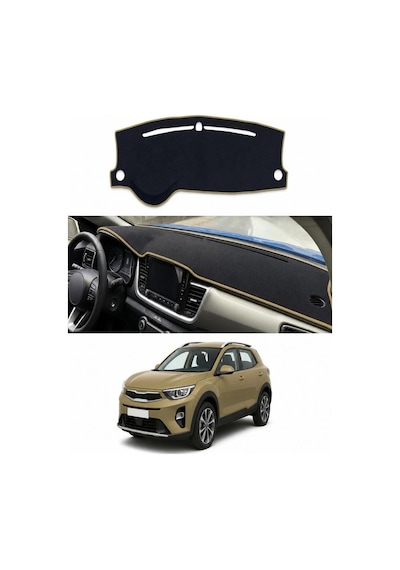 Kia - Stonic 2017+ Uyumlu Torpido Koruma Kılıfı - Taba Şeritli