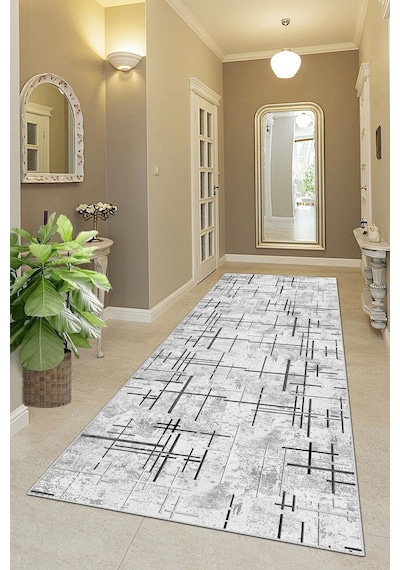 West Home Makinede Yıkanabilir Kaymaz Taban Leke Tutmaz Modern Kesme Yolluk Mutfak Yolluk Halı Yolluk Wh 488 Grey Yolluk
