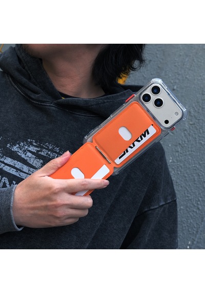 Skinarma Axis Serisi Foldable Stand Özellikli Deri Tasarımlı Kartlık Turuncu Turuncu
