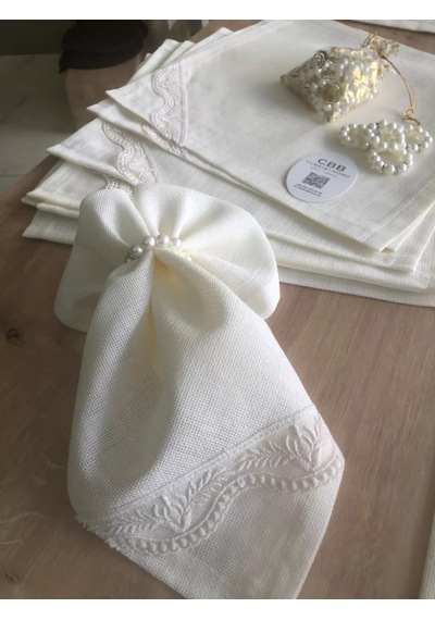 Buradabulabilirsin Sofra Takımı Lina Gardenya Keten Yemek Takımı 160x260 Masa Seti 26 Parça Runner Set Krem Bbz