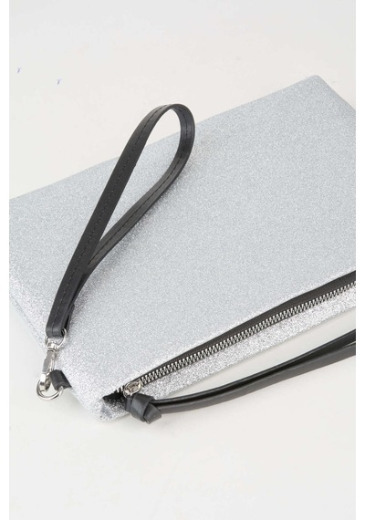 Vivaq Kadın Bellis Simli Gümüş Astarlı Suni Deri Bilek Askılı Portföy El Ve Clutch Çanta