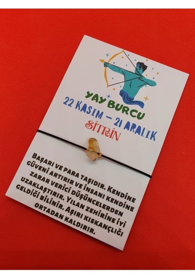 Gümüştel El Sanatları Sertifikalı Yay Burcu Sitrin Doğal Taşlı Ip Burç Bilekliği Çok Renkli