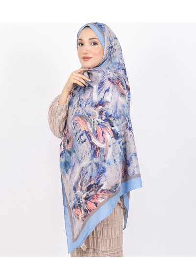 Luissa Bambu Kraş Şal Pastel Desen İndigo Mavi