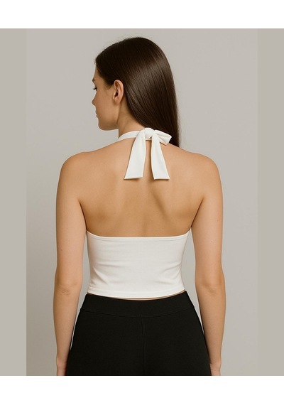 Intive V Yaka Çıkarılabilir Padli Boyundan Bağlamalı Croptop/büst Beyaz