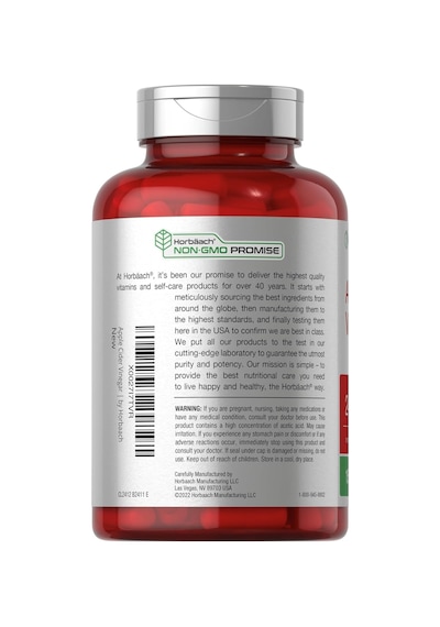 Horbaach Apple Cider Vinegar Capsules 2400mg 150 Count Non-gm...