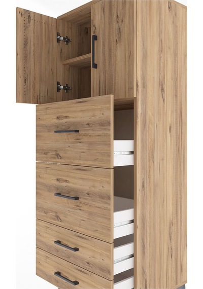 Hyperion Dolap 2 Raflı 4 Çekmeceli 2 Kapaklı 60x44x163 Çam-çam Çam