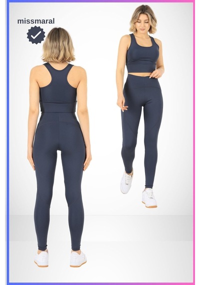 Missmaral Slim Fit Tayt Yüksek Bel Toparlayıcı Antrasit Spor Model Flatlock Dikiş Detaylı Oslo 1090 Antrasit