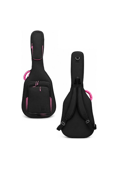 Profesyonel Gigbag Kalın Akustik Gitar Kılıfı-çantası - Siyah - Pembe 1900 Denye Lüx Kumaş - %100 Su Geçirmez