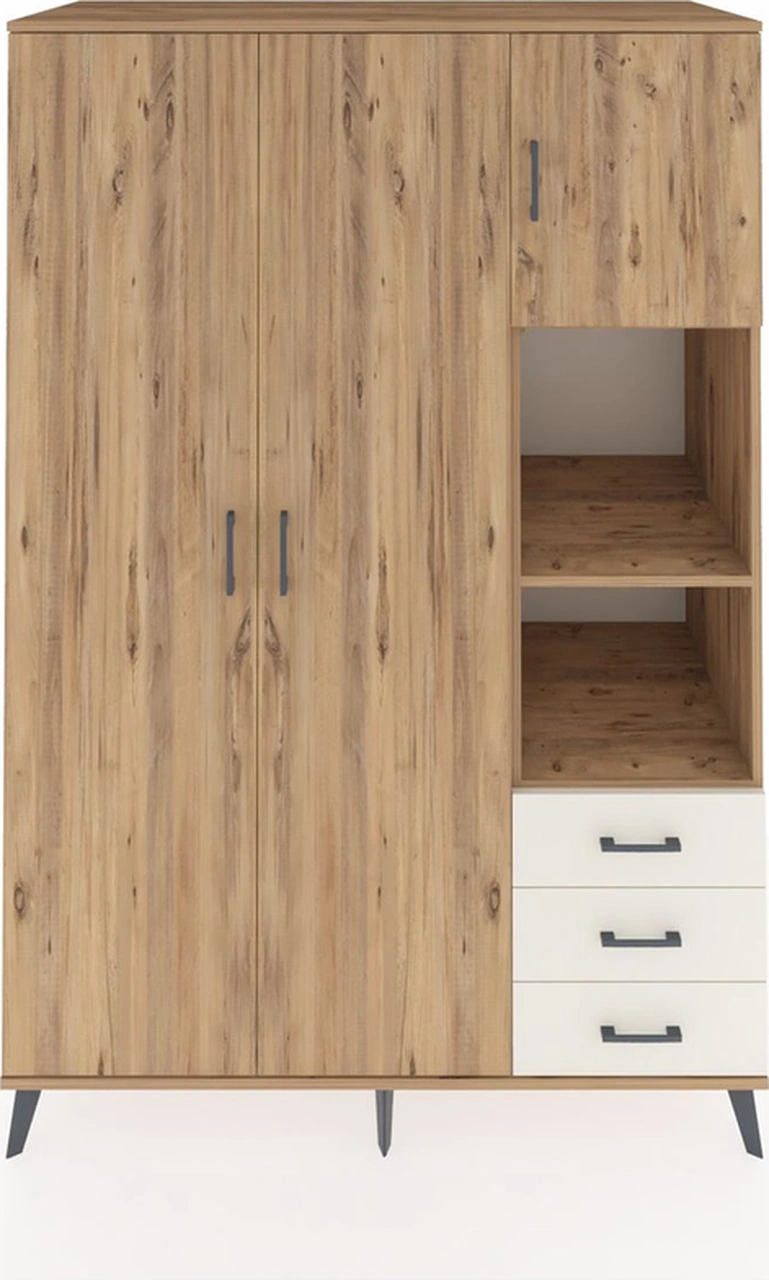 Kronos Dolap 5 Raflı 3 Çekmeceli Tek Askılı 132x59x195 Çam-ça... Çam
