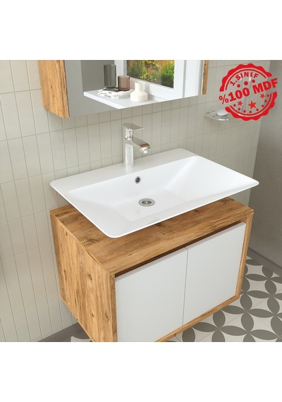 Banos Roomart Ayaksız 2 Kapaklı Lavabolu Ahşap-Mat Beyaz Mdf 6... Beyaz