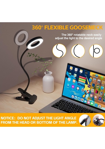 Adaptörlü Işık Üzerinde Masa Lambası Klipsi, Usb Şarj Bağlantı Noktalı 48 Led Okuma Lambası, 3 Renk Modu 10 P