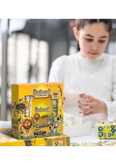 Safari Sticker Box - 800 Parça Hayvan Temalı Eğitici Çıkartma Origami - Defter Aktivite Seti